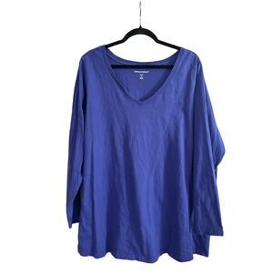 WOMAN WITHIN Royal Cobalt Blue Long Sleeve V-Neck Tee Top Shirt Cotton - 22/24